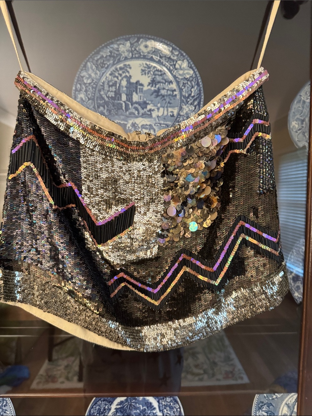 AllSaints Black Mini Skirt with Iridescent Sequins